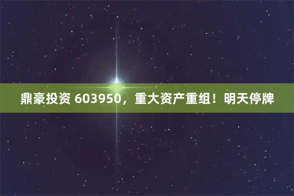 鼎豪投资 603950，重大资产重组！明天停牌